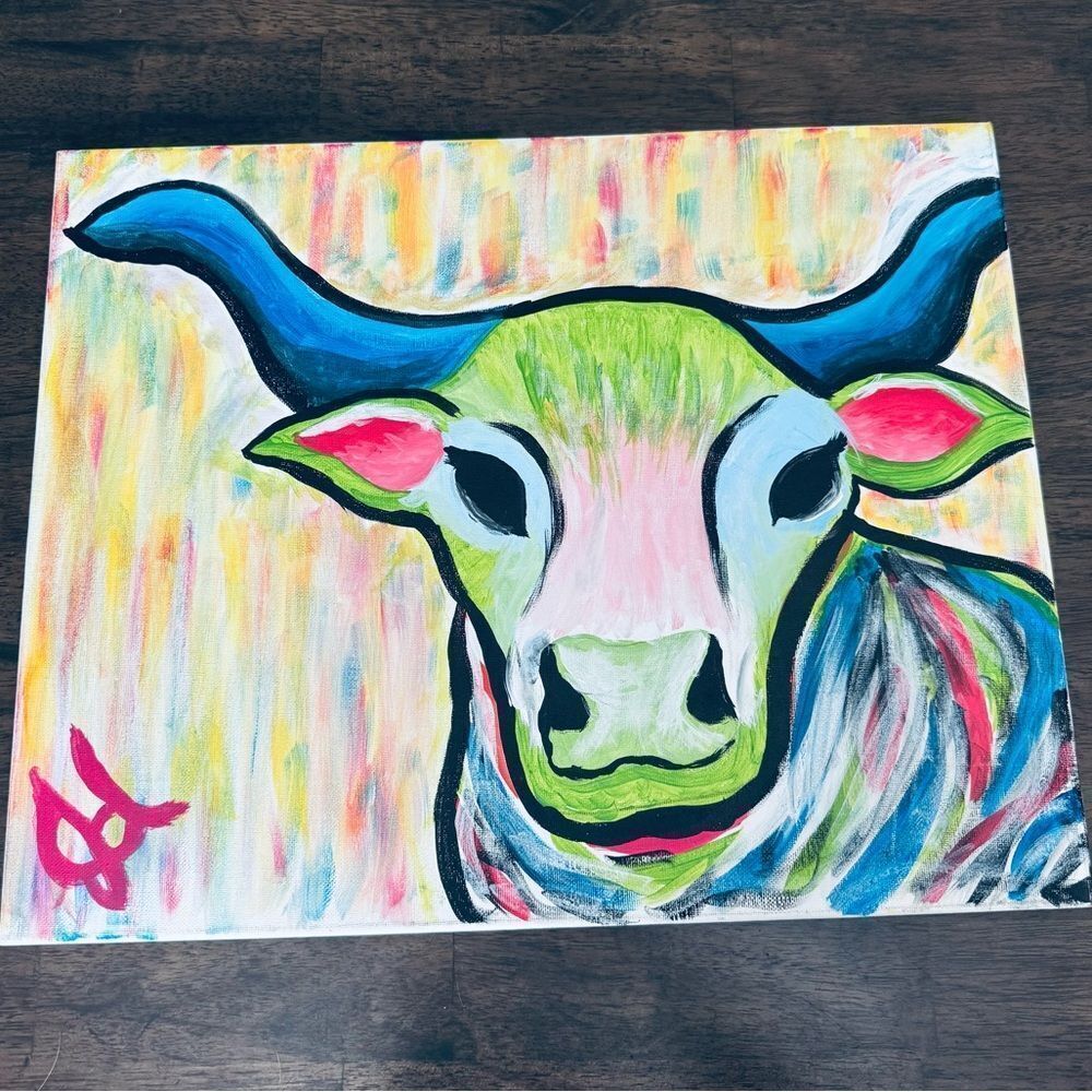 Original Painting Neon Cow Rustic Ranch Farmhouse Wall Decor